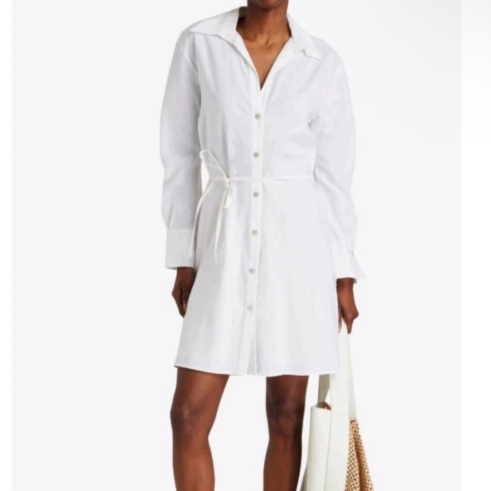 NWT Vince Belted Linen Blend Capsule Minimal White Button Up Mini Dress Size XL - Picture 5 of 11